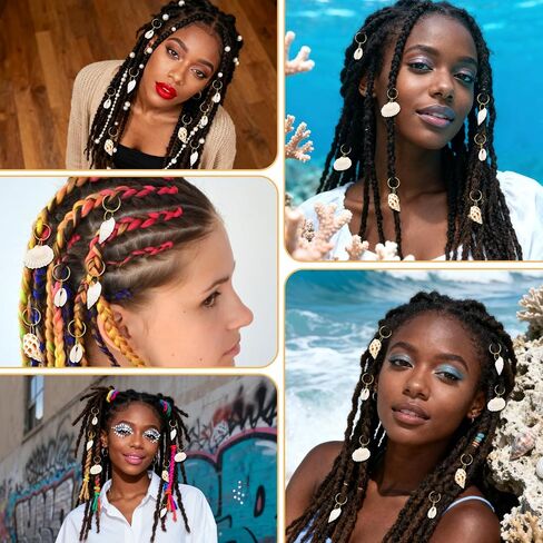 Classicseali 60PCS Shell Hair Clip,4 Styles Seashells for Hair, Summer Beach Style Seashell Hairs Accessories, with Sea, Conch Unisex DIY Braid Accessorie,Suitable for Different Occasions in Saudi Arabia