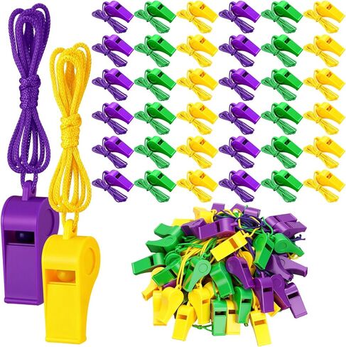 Kingdder 120 جهاز كمبيوتر شخصى Mardi Gras يلقي صفارات بلاستيكية السائبة مع الحبل Mardi Gras Accessories بصوت عال هش صوت صفارات جائزة هدية لحزب موكب كرنفال عطلة عيد ميلاد in Saudi Arabia