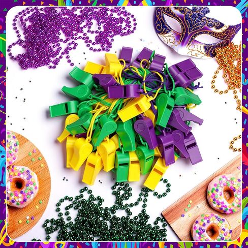 Kingdder 120 جهاز كمبيوتر شخصى Mardi Gras يلقي صفارات بلاستيكية السائبة مع الحبل Mardi Gras Accessories بصوت عال هش صوت صفارات جائزة هدية لحزب موكب كرنفال عطلة عيد ميلاد in Saudi Arabia