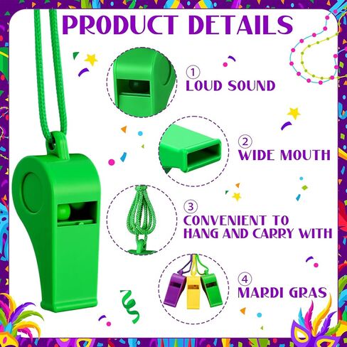 Kingdder 120 جهاز كمبيوتر شخصى Mardi Gras يلقي صفارات بلاستيكية السائبة مع الحبل Mardi Gras Accessories بصوت عال هش صوت صفارات جائزة هدية لحزب موكب كرنفال عطلة عيد ميلاد in Saudi Arabia