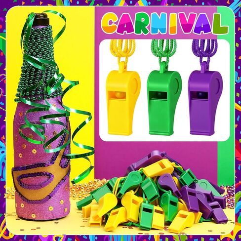Kingdder 120 جهاز كمبيوتر شخصى Mardi Gras يلقي صفارات بلاستيكية السائبة مع الحبل Mardi Gras Accessories بصوت عال هش صوت صفارات جائزة هدية لحزب موكب كرنفال عطلة عيد ميلاد in Saudi Arabia