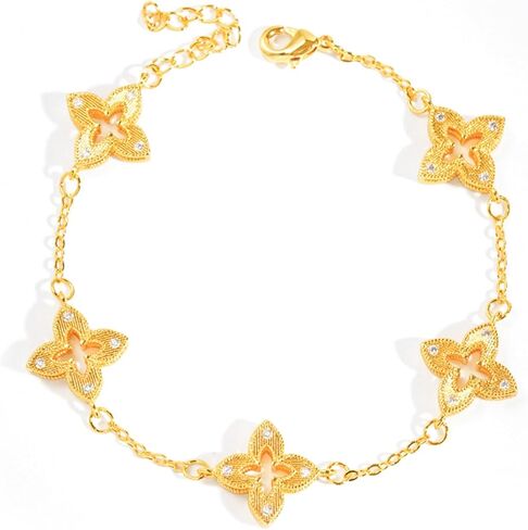 18K Gold Plated Clover Bracelet for Women, Hollow Four Leaf Clover Bracelet, Cross Flower Chain, Jewelry Gift for Birthday Valentine in Saudi Arabia