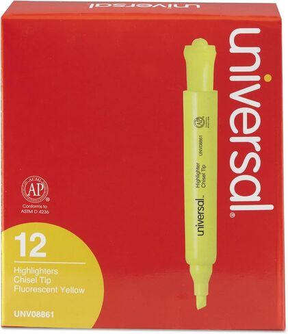 Universal UNV08861 Desk Highllighter chisel tip flororescent الأصفر (1 دزينة) in Saudi Arabia