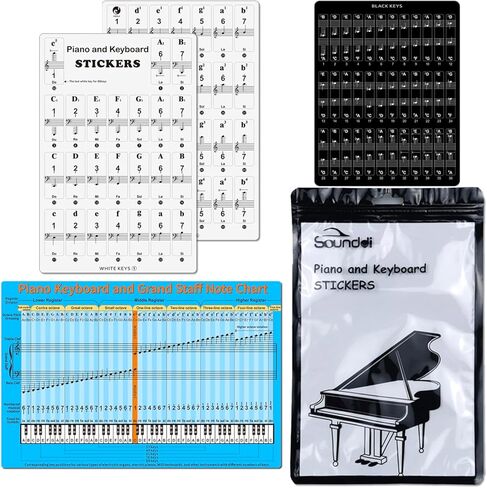 Universal Piano Sticker Set with Full Notation - Pet Film No-Residue Adhesive for All Key Sizes (88/76/61/54/37 Keys) - Ideal for Beginners & Music Teachers (Colorful) in Saudi Arabia