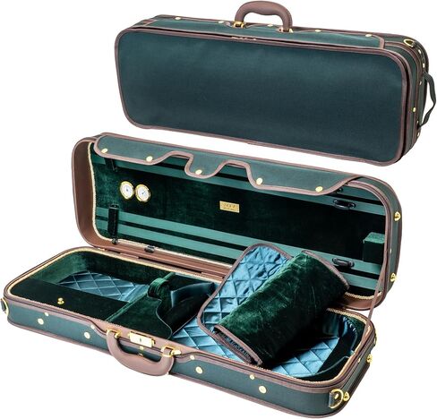 MI&VI AW-9001 Professional Hard Wood Oblong Viola Case (Full Size) | Luxury Silk Interior | High-Density | Hygrometer | Thermometer | Adjustable 15" to 16.5" Violas (Green) in Saudi Arabia