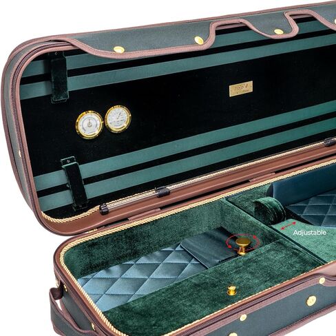 MI&VI AW-9001 Professional Hard Wood Oblong Viola Case (Full Size) | Luxury Silk Interior | High-Density | Hygrometer | Thermometer | Adjustable 15" to 16.5" Violas (Green) in Saudi Arabia