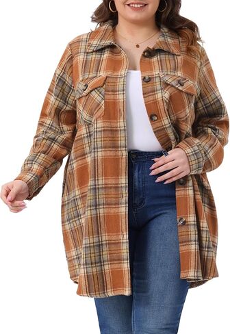 Agnes Orinda Women's Plus Size Plaid Shacket Jacket Long Sleeve Button Down Flannel Shirts Fashion Jacket in Saudi Arabia
