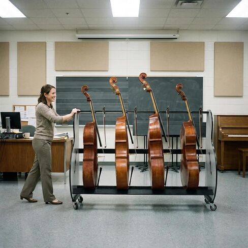 منتجات A&S المصقولة تحتوي عربة Band Room 3 Double Bass لفصول الموسيقى على أدوات بحجم ¼ و½ و¾ | صُنع في الولايات المتحدة الأمريكية. in Kuwait