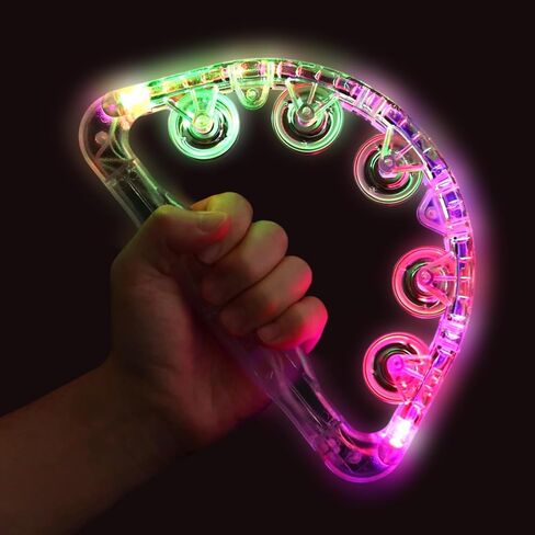 LED Light Up Musical Tambourines: Glow In The Dark Party Supplies Handheld Musical Flashing Tambourine - Led Tambourines Percussion Instruments for Bar Wedding Dance Floor Christmas (White 1pcs) in Kuwait