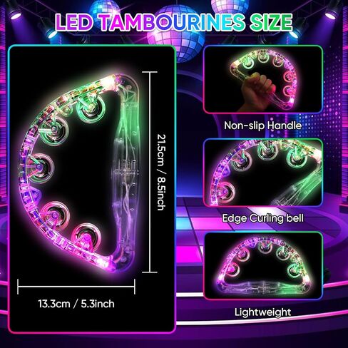 LED Light Up Musical Tambourines: Glow In The Dark Party Supplies Handheld Musical Flashing Tambourine - Led Tambourines Percussion Instruments for Bar Wedding Dance Floor Christmas (White 1pcs) in Kuwait