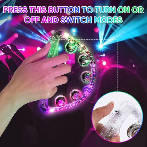 LED Light Up Musical Tambourines: Glow In The Dark Party Supplies Handheld Musical Flashing Tambourine - Led Tambourines Percussion Instruments for Bar Wedding Dance Floor Christmas (White 1pcs) in Kuwait