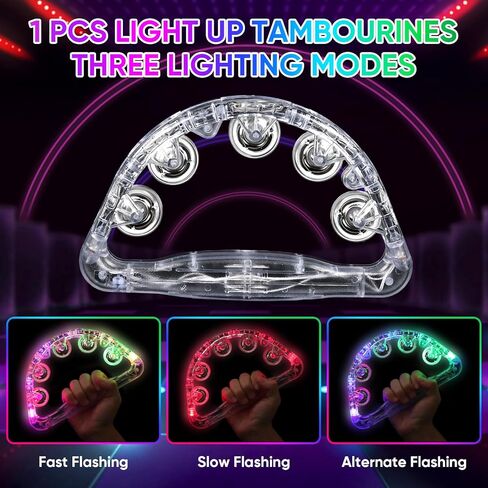 LED Light Up Musical Tambourines: Glow In The Dark Party Supplies Handheld Musical Flashing Tambourine - Led Tambourines Percussion Instruments for Bar Wedding Dance Floor Christmas (White 1pcs) in Kuwait