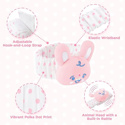 LittleForBig Adult Wrist Rattle Soft Adjustable Bracelet with Bell for Adult - Baby Parade Pattern Pink Bunny in Saudi Arabia