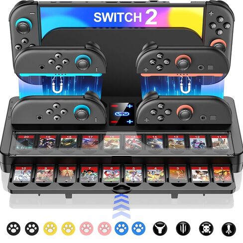 Switch 2 Dock Storage Dock [20 فتحات بطاقة لعبة] JoyCon 2 Controllers منظمة متوافقة مع Nintendo ، Switch 2 Actarch Station Accessories W Extended USB C Cable & LED مؤشر in Kuwait