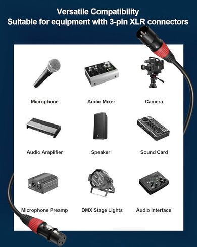 Tnlaile 6 حزم كابلات XLR مرمزة بالألوان بطول 25 قدمًا (ذكر إلى أنثى)، كابل ميكروفون OFC لتسجيل الخلاط، ومكبر الصوت، والبودكاست، والمسرح والاستوديو معدات الصوت الاحترافية in Kuwait