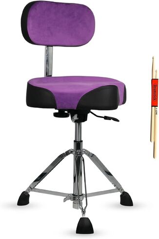 5 CORE Drum Throne w Backrest 4" Padded Stool Airlift Adjustable 25" Drummer Chair w Ergonomic Motorcycle Seat Velvet Top Heavy Duty 441Lb Capacity for Adults & Kids - DS VEL Rest LVR (Blue) in Saudi Arabia
