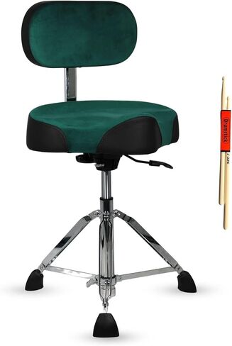 5 CORE Drum Throne w Backrest 4" Padded Stool Airlift Adjustable 25" Drummer Chair w Ergonomic Motorcycle Seat Velvet Top Heavy Duty 441Lb Capacity for Adults & Kids - DS VEL Rest LVR (Blue) in Saudi Arabia