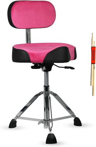 5 CORE Drum Throne w Backrest 4" Padded Stool Airlift Adjustable 25" Drummer Chair w Ergonomic Motorcycle Seat Velvet Top Heavy Duty 441Lb Capacity for Adults & Kids - DS VEL Rest LVR (Blue) in Saudi Arabia