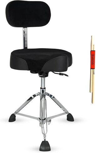 5 CORE Drum Throne w Backrest 4" Padded Stool Airlift Adjustable 25" Drummer Chair w Ergonomic Motorcycle Seat Velvet Top Heavy Duty 441Lb Capacity for Adults & Kids - DS VEL Rest LVR (Blue) in Kuwait