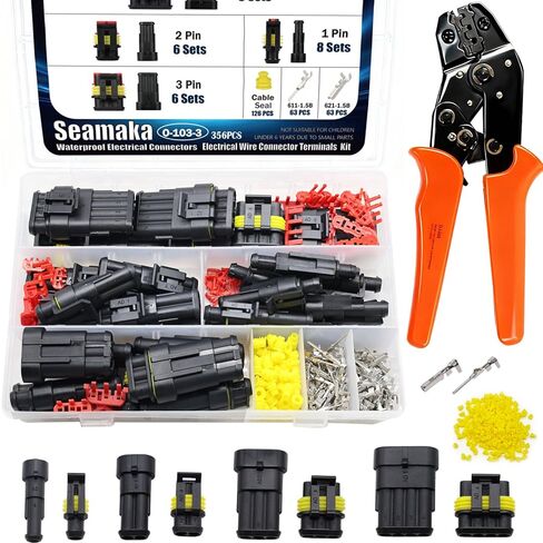 1008PCS 63 Sets Waterproof Automotive Wire Connectors Kit 1/2/3/4/5/6 Pin Automotive Replacement Electrical Accessories Plug Connectors Kit Male and Female Connector with Ratchet Crimping Tool in Kuwait