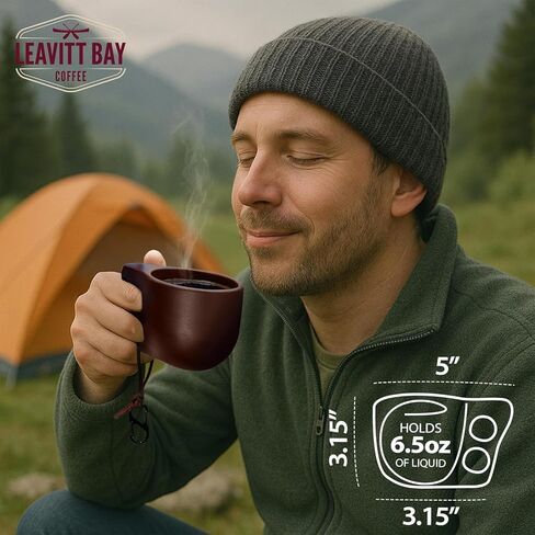 Handcrafted Light Brown Kuksa Wooden Cup - Sturdy Nordic Mug w/Leather Lanyard, Carabiner for Easy Carry - Light-Weight & Easy Grip Kuksa Wooden Cups for Drinking Coffee, Tea - Unique Coffee Gifts in Saudi Arabia