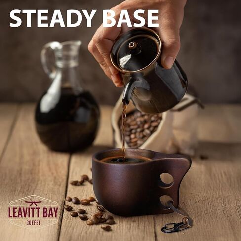 Handcrafted Light Brown Kuksa Wooden Cup - Sturdy Nordic Mug w/Leather Lanyard, Carabiner for Easy Carry - Light-Weight & Easy Grip Kuksa Wooden Cups for Drinking Coffee, Tea - Unique Coffee Gifts in Saudi Arabia