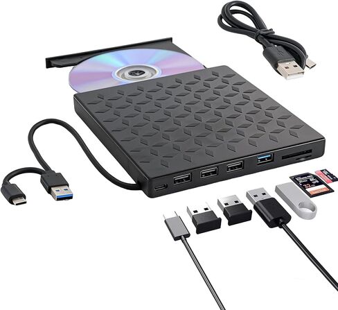 External DVD Drive, Portable USB 3.0 CD Burner +/-RW Drive, DVD Player for ROM Rewriter Burner, Compatible with Laptop, Desktop PC, Windows MacBook Linux Mac OS in Saudi Arabia
