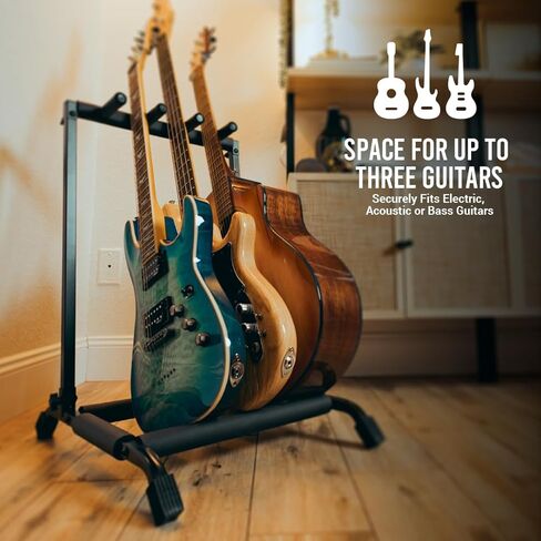 Wayfinder Collapsible Folding 3 Guitar Rack Stand for Acoustic, Electric, and Bass Guitars, Space-Saving & Convenient Storage Solution, (WF-GUITARRACK3) in Saudi Arabia