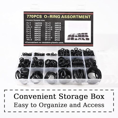 770pcs Rubber O Ring Kit - 18 Sizes Assorted Sealing NBR Gasket Washers Set for Automotive Car Repair, Plumbing, Air and Gas Connections O-Rings in Saudi Arabia