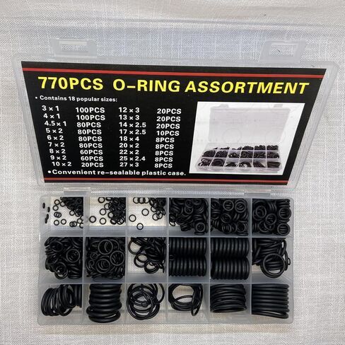 770pcs Rubber O Ring Kit - 18 Sizes Assorted Sealing NBR Gasket Washers Set for Automotive Car Repair, Plumbing, Air and Gas Connections O-Rings in Saudi Arabia