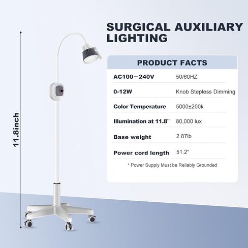 GSOIGSDKF 12W Surgical Examination Lamp w/Universal Wheels 360° Rotation Floor Stand Type Lamp Floor Stand Type LED Gooseneck Exam for Gynaecology, Outpatient, Stomatology, Ent in Saudi Arabia