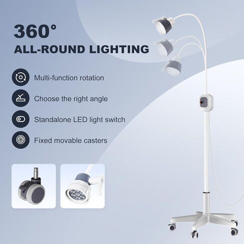 GSOIGSDKF 12W Surgical Examination Lamp w/Universal Wheels 360° Rotation Floor Stand Type Lamp Floor Stand Type LED Gooseneck Exam for Gynaecology, Outpatient, Stomatology, Ent in Saudi Arabia