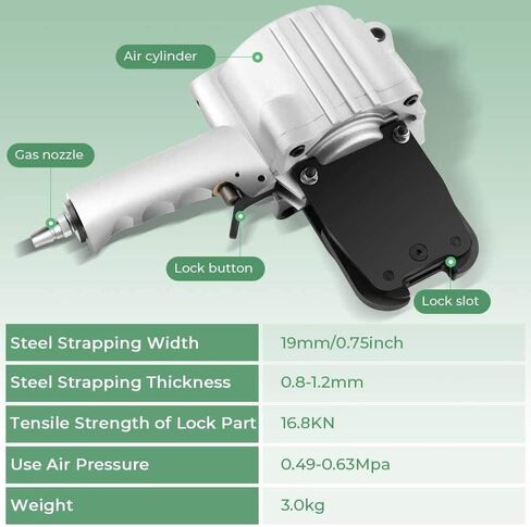 Hiedmeil Pneumatic Steel Strapping Machine - Metal Strapping Tensioner and Cutter Sealer Pneumatic Strapping Tool Set (19mm) in Saudi Arabia