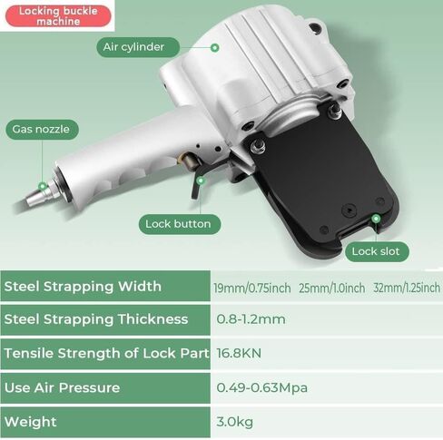 Zocxielr Pneumatic Steel Strapping Tools Metal Banding Machine Heavy Duty Tensioner and Cutters Sealer for 0.75-1.26 inch Width Metal Belt (19mm) in Saudi Arabia