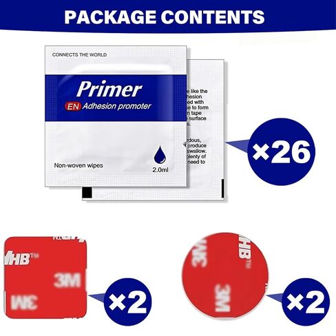 26 Pcs Primer Adhesiv, High Performance Adhesion Promoter for Acrylic Double Sided Mounting Molding Tape, with 4Pcs 2in VHB Heavy Duty Double Sided Adhesive Pads in Saudi Arabia
