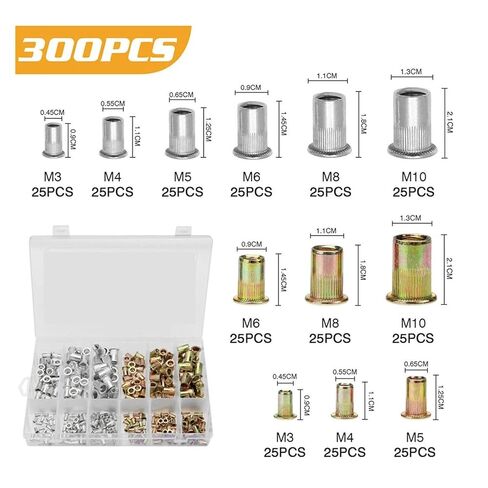 300 قطع الألومنيوم شقة رئيس المكسرات اللون الزنك الكربون الصلب برشام المكسرات تصنيف عدة M3 M4 M5 M6 M8 M10 مزيج مجموعة in Saudi Arabia