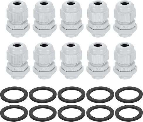 uxcell 10Pcs PG7 Nylon Cable Glands, Waterproof Cord Grip Connector with Washer, Adjustable 3-6.5mm Wire Grommet Protectors with Gaskets and Locknut for Junction Box, White in Kuwait