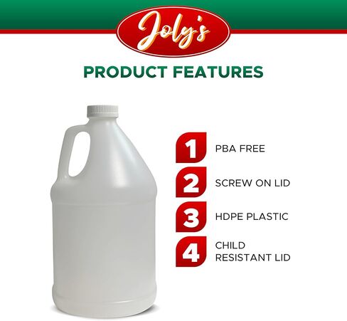 أباريق بلاستيكية سعة 1 جالون من جولي - حاويات HDPE خالية من مادة BPA مع أغطية لولبية آمنة، مقاومة للتسرب ومتينة للاستخدام السكني أو التجاري (عبوة من 4 قطع) in Kuwait