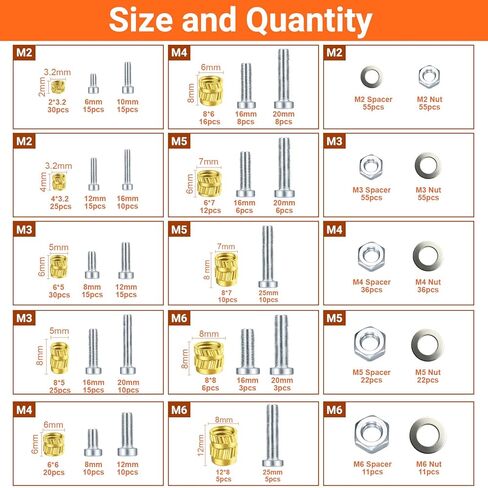 Preciva Threaded Inserts Set, 716Pcs Heat Set Inserts Nuts Bolts with M2 M3 M4 M5 M6 Insert-Tip, 60W Soldering Iron and Holder, for 3D Printer Parts or Plastic Parts in Saudi Arabia