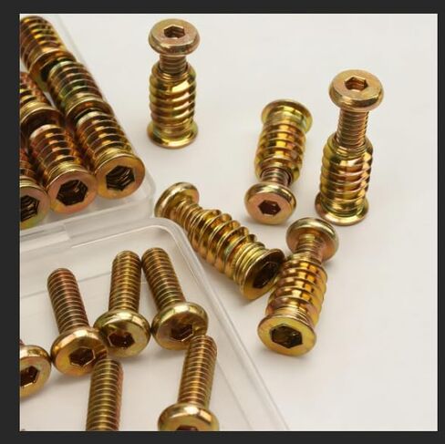 28 قطعة 1/4-20 × 3/4 بوصة صواميل أثاث ملولبة من الخشب، 28 قطعة 1/4-20 × 19/32 بوصة حشوات خشبية مسمار تثبيت موصل سداسي المقبس صواميل مع مفتاح ربط سداسي in Saudi Arabia