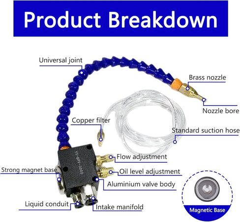 خرطوم تبريد بقاعدة مغناطيسية لنظام تبريد المخرطة مع فوهة هواء مرنة ووصلة رذاذ سائل التبريد in Kuwait