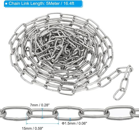 16.4FT x 2/7" x 0.06" Stainless Steel Link Chain, 304 Stainless Steel Metal Chain Small Link Proof Coil Chain Light Duty Utility Chain for Home Swing Anti-Theft, Silver in Saudi Arabia