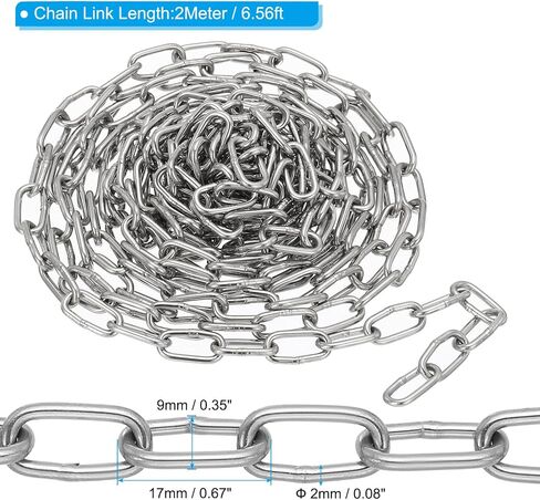 6.56FT x 1/3" x 0.08" Stainless Steel Link Chain, 304 Stainless Steel Metal Chain Small Link Proof Coil Chain Light Duty Utility Chain for Home Swing Anti-Theft, Silver in Saudi Arabia