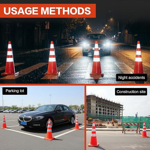 مخاريط السلامة البلاستيكية، 35 بوصة 6 عبوات مخاريط السلامة المرورية مع مخاريط بناء أطواق عاكسة PVC لممرات التحكم في حركة المرور ومواقف السيارات in Kuwait