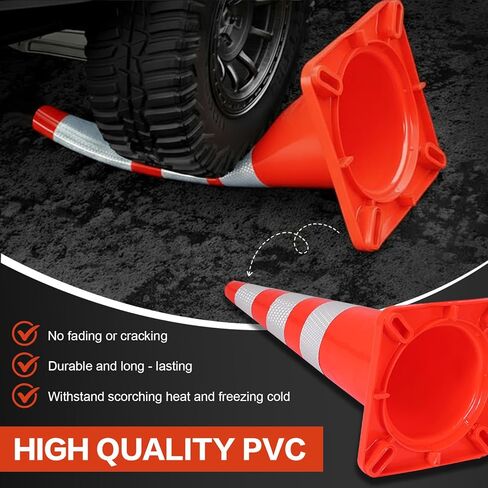 مخاريط السلامة البلاستيكية، 35 بوصة 6 عبوات مخاريط السلامة المرورية مع مخاريط بناء أطواق عاكسة PVC لممرات التحكم في حركة المرور ومواقف السيارات in Kuwait