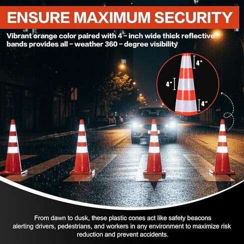 مخاريط السلامة البلاستيكية، 35 بوصة 6 عبوات مخاريط السلامة المرورية مع مخاريط بناء أطواق عاكسة PVC لممرات التحكم في حركة المرور ومواقف السيارات in Kuwait