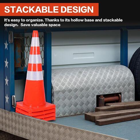 مخاريط السلامة البلاستيكية، 35 بوصة 6 عبوات مخاريط السلامة المرورية مع مخاريط بناء أطواق عاكسة PVC لممرات التحكم في حركة المرور ومواقف السيارات in Kuwait