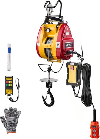 VEVOR 2 في 1 رافعة كهربائية، سعة 660 رطل، رافعة ونش طاقة محمولة 1500 وات، ارتفاع رفع 98.4 قدم، 62 قدم/دقيقة مع جهاز تحكم عن بعد سلكي ولاسلكي للمصنع والمستودع والمرآب in Kuwait