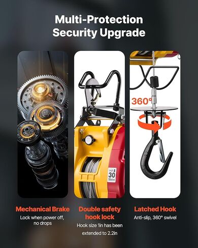 VEVOR 2 في 1 رافعة كهربائية، سعة 660 رطل، رافعة ونش طاقة محمولة 1500 وات، ارتفاع رفع 98.4 قدم، 62 قدم/دقيقة مع جهاز تحكم عن بعد سلكي ولاسلكي للمصنع والمستودع والمرآب in Kuwait