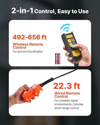 VEVOR 2 في 1 رافعة كهربائية، سعة 660 رطل، رافعة ونش طاقة محمولة 1500 وات، ارتفاع رفع 98.4 قدم، 62 قدم/دقيقة مع جهاز تحكم عن بعد سلكي ولاسلكي للمصنع والمستودع والمرآب in Kuwait